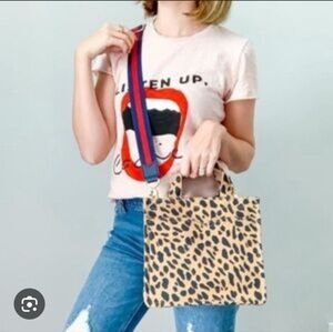 Stella & Dot• Leopard Game Changer Tote Bag with Red and Blue Strap.